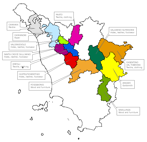 Map of Tuscany: Industrial Districts